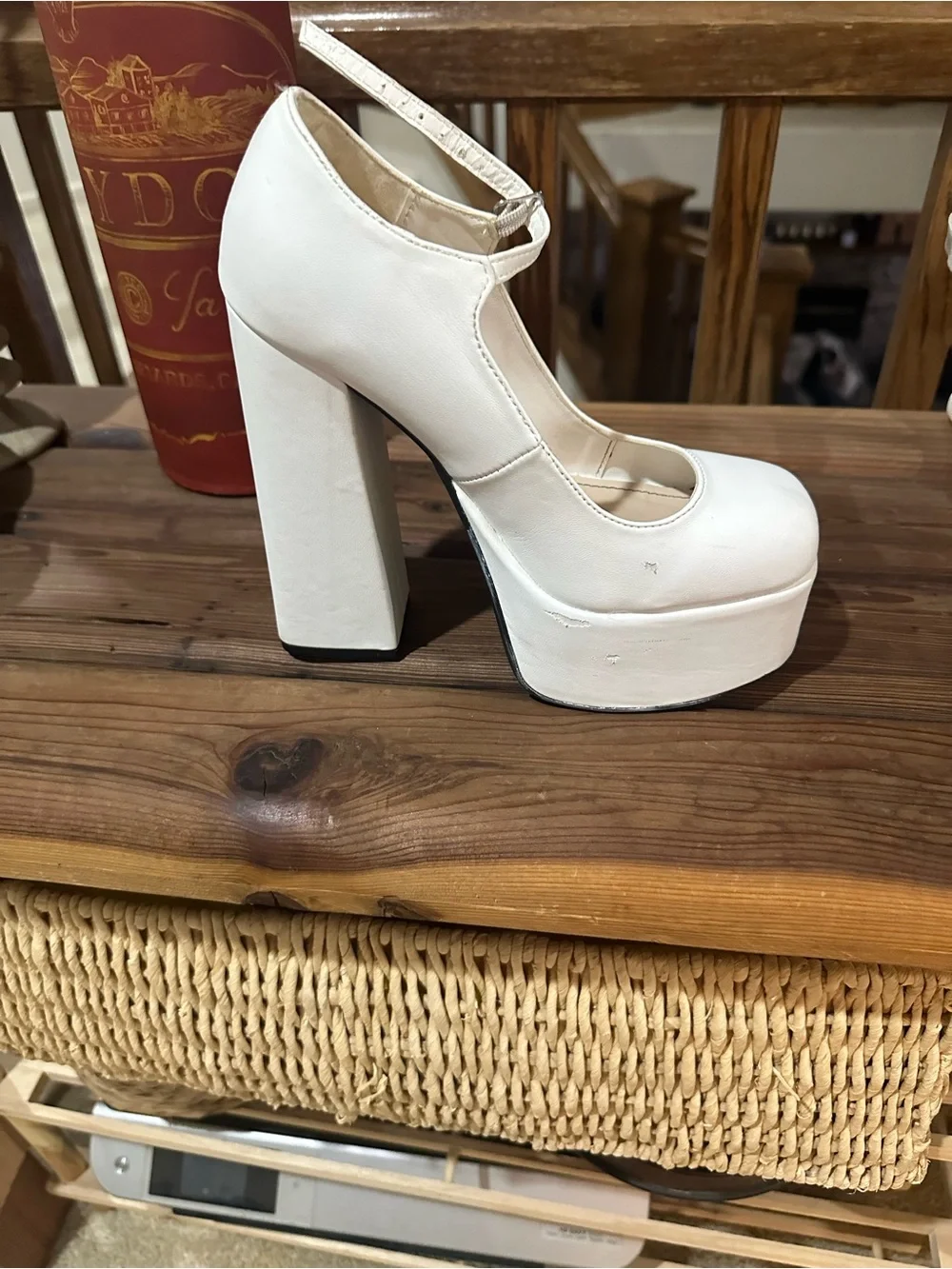 BAMBOO White Platform Mary Jane Chunky Block Heel